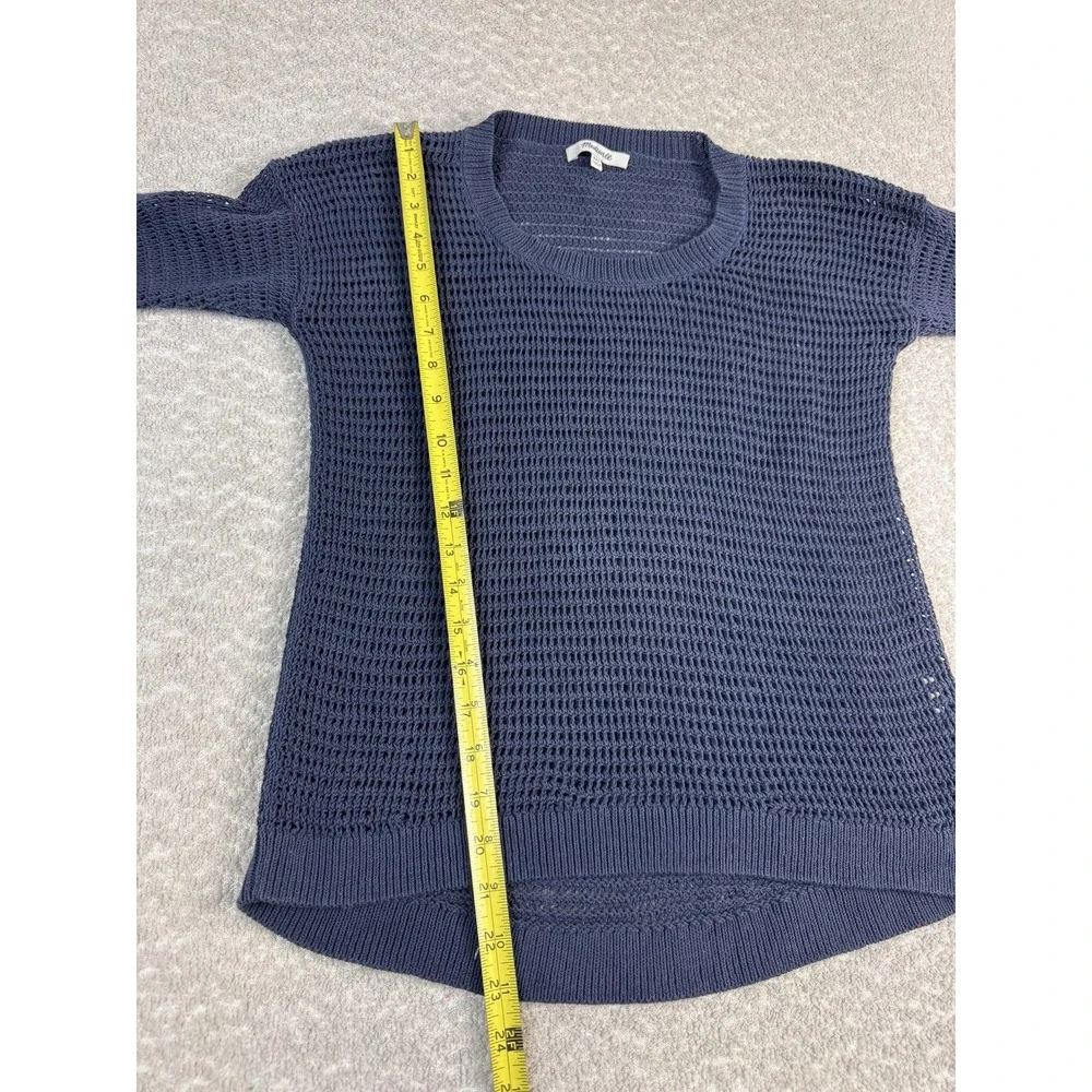 Madewell Sweater Womens XXS‎ Blue Open Knit Crewneck Lightweight Pullover